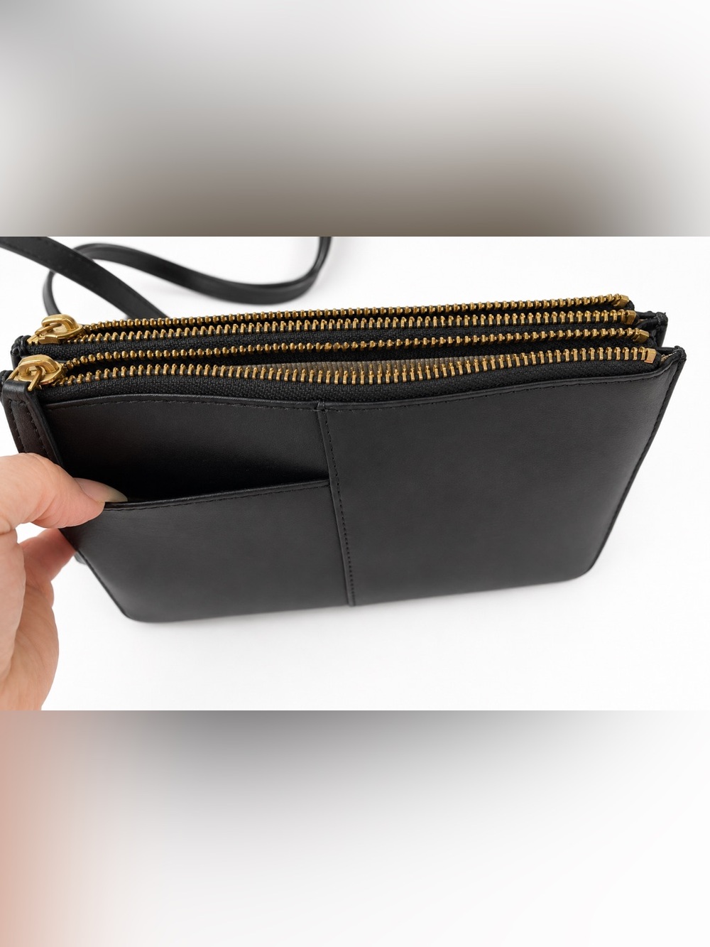 RADLEY Crossbody Purse - Black Leather Double Zip Bag with Scottie Dog Charm - Picture 2 of 6
